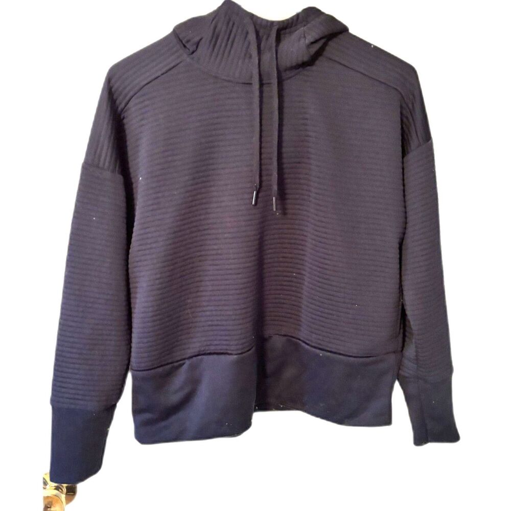 Nike Dri-FIT Hoodie XS Navy Ribbed Pullover Big Swoosh Logo